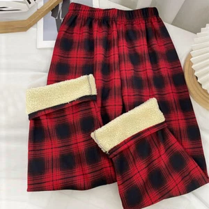 Ladies Thick Plaid Pants Winter Thermal Fleece Lined Stretch Leggings Pants - Picture 1 of 33