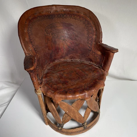 ANTIQUE MEXICAN EQUIPALE CHILDS CHAIR PIGSKIN LEATHER 1920S NATIVE AMERICAN ART Cover