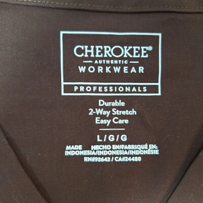 Cherokee WorkWear Scrub Top Womens Sz Large Brown 2 Pocket Short Sleeve Stretch - Image 1 of 4
