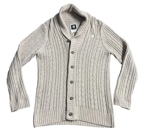 Cárdigan G-Star Raw Higging tejido con cable chal cuello mezcla de lana crema/beige XXL - Imagen 1 de 13