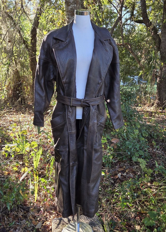 Gabardina años 80 con cinturón de cuero marrón de colección para mujer talla 8 grunge larga Foto 1 de 4