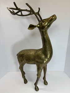 Estatuilla de colección grande de 24" de alto de latón ciervo alce buck astas MCM - Imagen 1 de 13