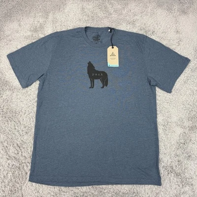 Prana Shirt Mens 2XL Blue Wolf Pack Journeyman Denim Heather Graphic Tee NWT - Image 1 of 4