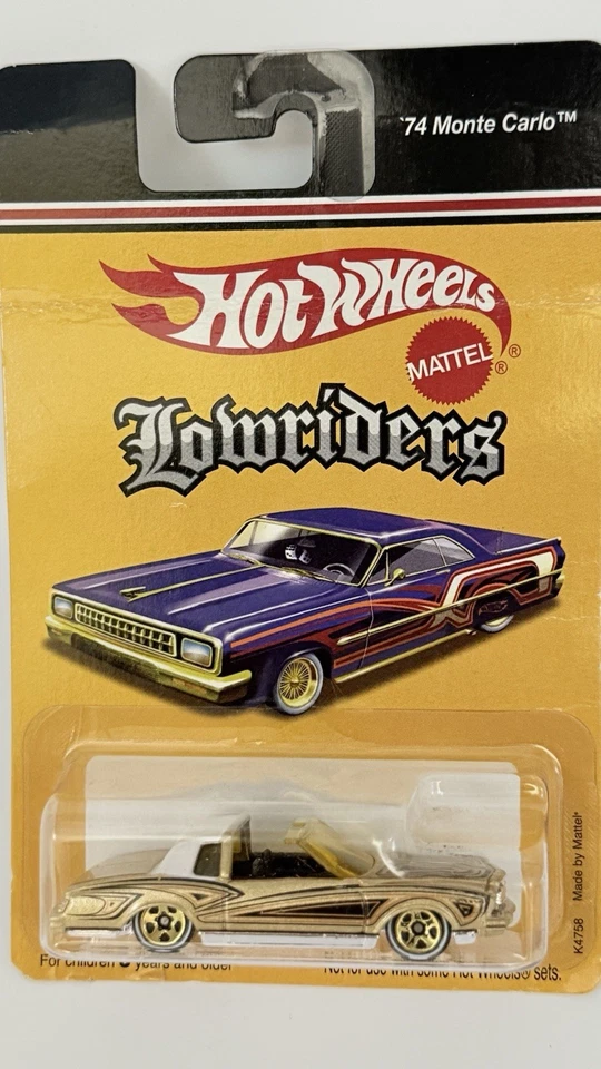 Hot Wheels Lowriders '74 蒙特卡罗黄金压铸稀有收藏品 2006 — 第 1/4 张图片