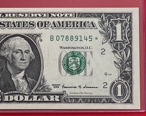 1999 STAR NOTE $1 DOLLAR BILL ( New York  B ) UNCIRCULATED - Picture 1 of 3