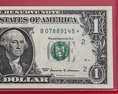 1999 STAR NOTE $1 DOLLAR BILL ( New York  B ) UNCIRCULATED - Image 1 of 3