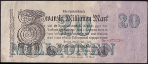 Germany 20 Million Mark 1923 Old Paper Money Hyperinflation Banknote Pick 97b VF - Picture 1 of 2