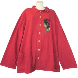 Brie Kriebel Damen XXL Jacke rot gesteppt Blumen Art to Wear Lagenlook künstlerisch  - Bild 1 von 11