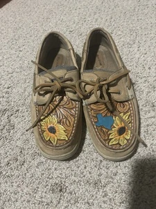 Maui island marlin leather slip on women’s tan loafers size 8 sunflower Texas - Picture 1 of 9