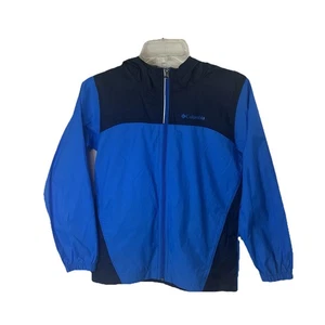 Columbia Jacket Boys Medium 10 12 Blue Black Hooded Windbreaker Nylon Outdoors - Picture 1 of 11