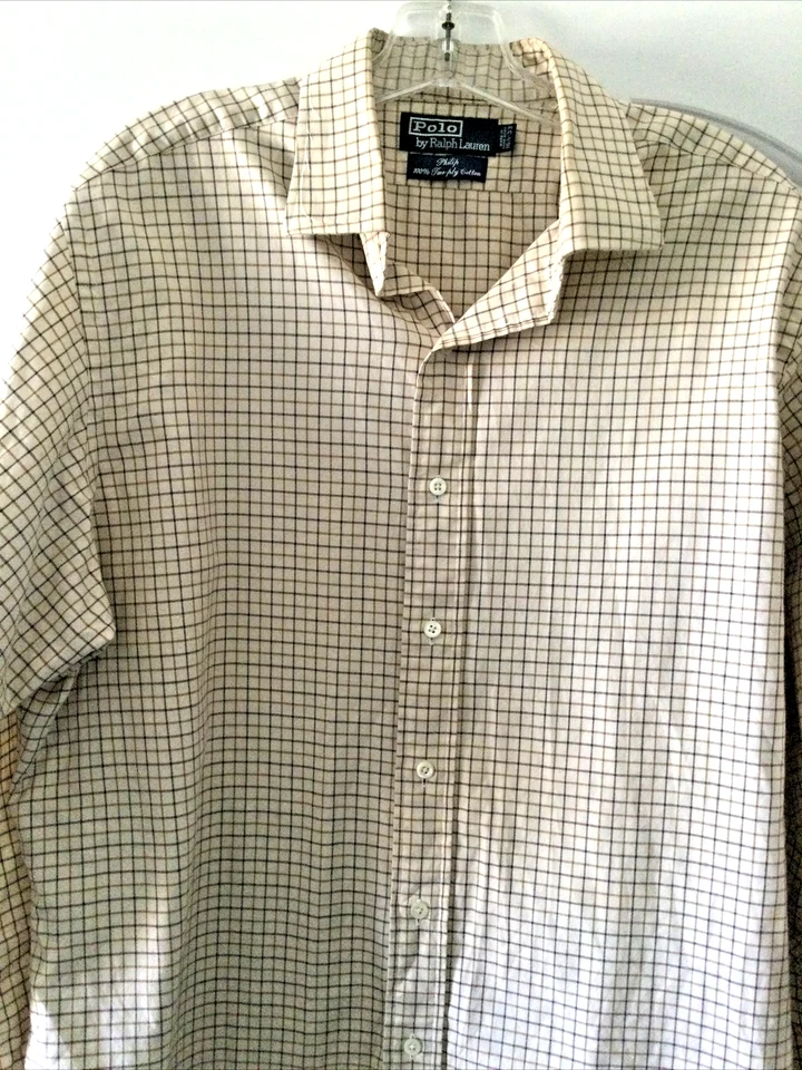 Camisa Polo De Colección por Ralph Lauren 16 1/2-33 Marrón Beige A Cuadros Philip Manga Larga Foto 1 de 4