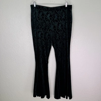 Killstar Pants Womens XXL Embossed Bell Bottom Flare Dark Green Velvet Gothic 2X - Image 1 of 4