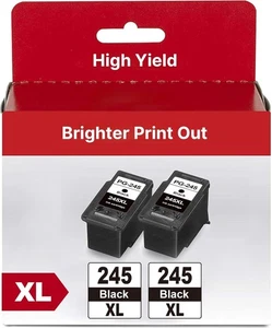 2 Black Ink Cartridges High Capacity Compatible with Canon 245XL Black Ink - Picture 1 of 7