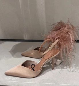 ZARA NEU MIT ETIKETT 2025. BEIGE ROSA FEDERN SATIN SLINGBACK HIGH HEELS. 2203/610/098 - Bild 1 von 10