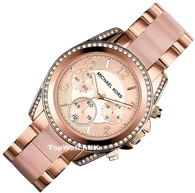 NEW MICHAEL KORS MK5943 BLAIR PAVE CRYSTALS ROSE GOLD STRAP WATCH 2 Y WARRANTY - Image 1 of 4