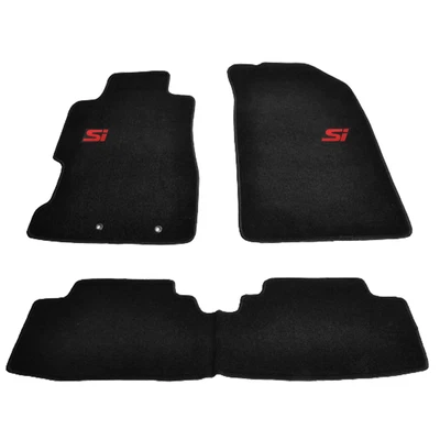 Alfombrilla de nailon negra apta para Honda Civic 01-05 alfombra delantera trasera 3 piezas con rojo Si Foto 1 de 4