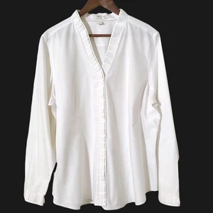 Camisa Blanca Coldwater Creek Sin Hierro 1X Botón Plisado Abotonado Cuello Oculto - Imagen 1 de 10