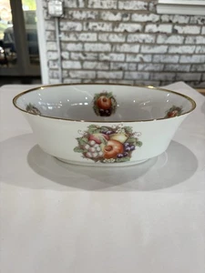 Andrea by Sadek Porzellan OVALE SERVIERSCHALE weiß mit Obst & Goldrand #8270 - Bild 1 von 8