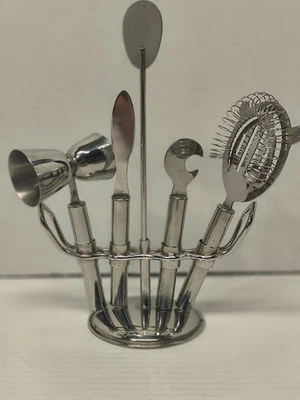 Juego de herramientas de bar de cócteles de acero inoxidable con soporte de 6 piezas Mixología sin marca Foto 1 de 4