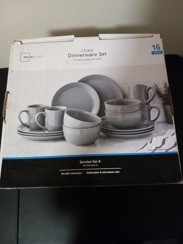 Juego de vajilla gris gres Mainstays Chiara 16 piezas Foto 1 de 1
