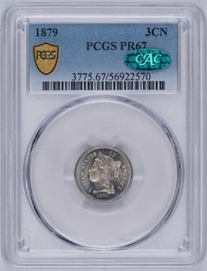 1879 3CN 3 Cent Nickel PCGS PR67 CAC - Picture 1 of 10