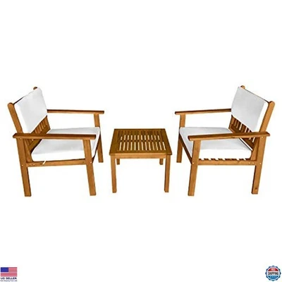 3-Piece Acacia Wood Patio Bistro Set with Water-Resistant Cushions & Table - Image 1 of 4