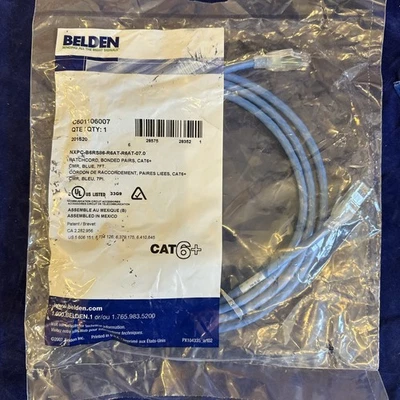 BELDEN CAT6+ Patch Cord, Bonded-Pair, 4 Pair, 24 AWG Solid, CMR, Blue, 7 ft. - Image 1 of 4