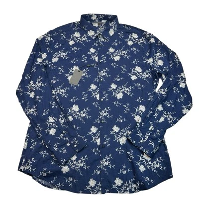 全新 - John Varvatos 衬衫 男式 XXL 蓝色珍珠纽扣花卉编织学院风 248 美元 — 第 1/4 张图片