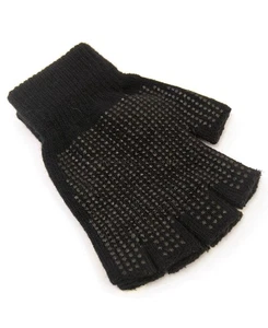 Adults Magic Stretch Thermal Fingerless Knitted Gripper Palm Gloves GL310BLK - Picture 1 of 1