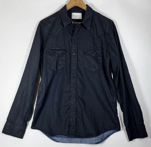 Sandro Shirt Mens Medium Black Waxed Denim Western Snap Button Long Sleeve - Picture 1 of 11