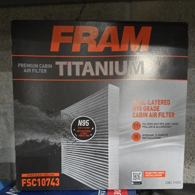 FILTRO DE AIRE CABINA PREMIUM FRAM TITANIO FSC10743 para Chrysler y Nissan Foto 1 de 2