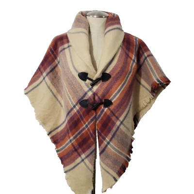 Poncho chal a cuadros beige suave multicolor talla única Foto 1 de 4