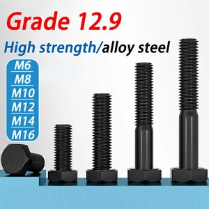 M6 M8-M16 BOLTS HIGH TENSILE GRADE 12.9 PART THREADED HEXAGON HEAD BLACK SCREWS - Picture 1 of 128