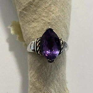 925 amethyst  stone ring  Marked 14k MJ size 9.5 - Picture 1 of 15