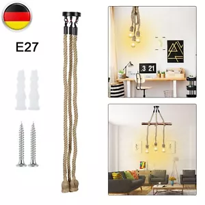 Retro Industrielampe Holz Hanfseil Hängeleuchte Seil Pendelleuchte Deckenlampe - Bild 1 von 13