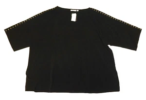 NWT Susan Graver Black Dressy Top Embellished Sleeves SZ 2X - Picture 1 of 6