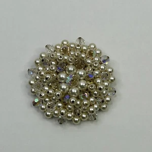 Vintage Faux Pearl Beaded Iridescent Cluster Brooch Pin- Large - Picture 1 of 8