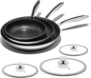 Nonstick Frying Pan Set Titanium Ceramic Skillet with Lid Dishwasher & Oven Safe - Picture 1 of 9