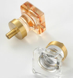 Crystal & Brass Square Wardrobe Door Handle Knob Pull Handle for Girl's Room - Picture 1 of 9