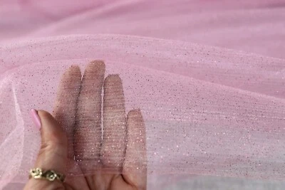 Pink Glitter Mesh Semi Soft Fabric By the Yard 56 - Image 1 of 4