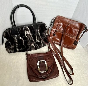 Lot Of 3 Purses Two B Makowsky & One Giani Bernini Genuine Leather & Faux Fur - Picture 1 of 24