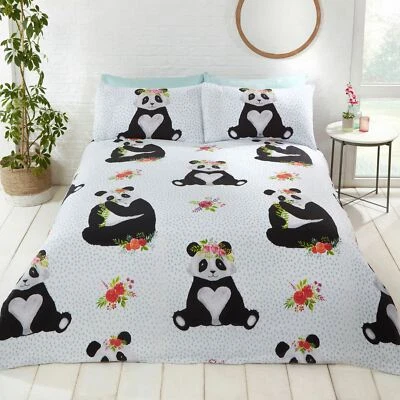 Juego de funda nórdica y funda de almohada individual Pandas ropa de cama manchas para niños Foto 1 de 2