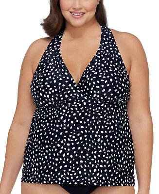 Island Escape 黑色大码印花钢圈三明治游泳上衣 US 16W — 第 1/2 张图片