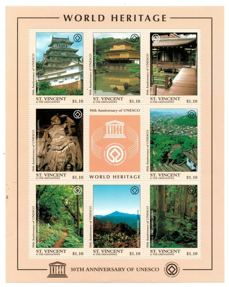 St. Vincent 1997 - UNESCO, World Heritage, Japan - Sheet of 8 Stamps - MNH - Image 1 of 1