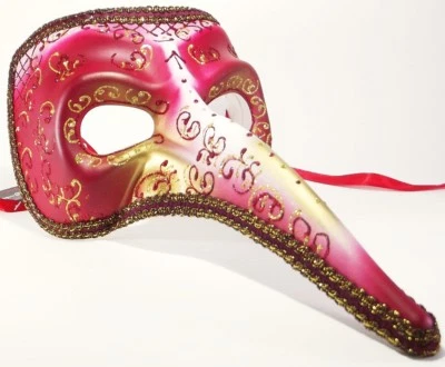 MASCHERA VENEZIANA BECCO Medico della peste rosso magenta naso lungo nasone  - Immagine 1 di 2