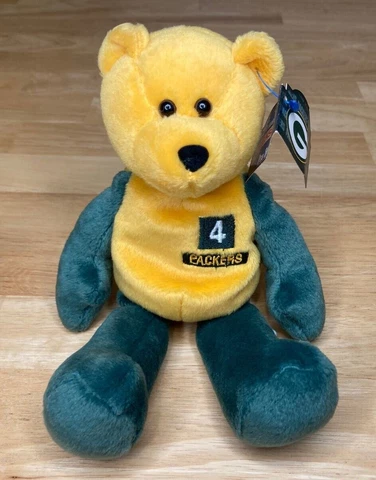 VINTAGE Packers Plushie 1999 Brett Favre Teddy Bear Beanie Green Bay Wisconsin Cover