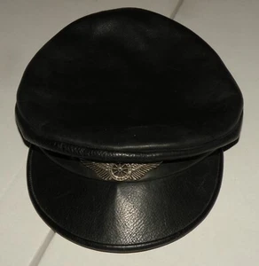 AUTHENTIC HARLEY DAVIDSON BLACK GENUINE LEATHER CAPTAINS ENGINEER HAT SIZE LARGE - Picture 1 of 9