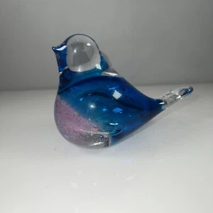 Art Glass Bird Figurine Paperweight Blue Pink - Picture 1 of 19