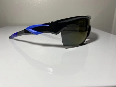 Gafas de sol de ciclismo para hombre con montura negra y azul y lentes negras/verdes Foto 1 de 3