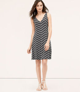 Brand New Ann Taylor Loft Striped V-Neck Flare Dress Color Black #354129
